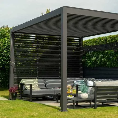 1.33m Aluminium Side Wall With Adjustable Louvres for 4m Titan Pergola - Grey