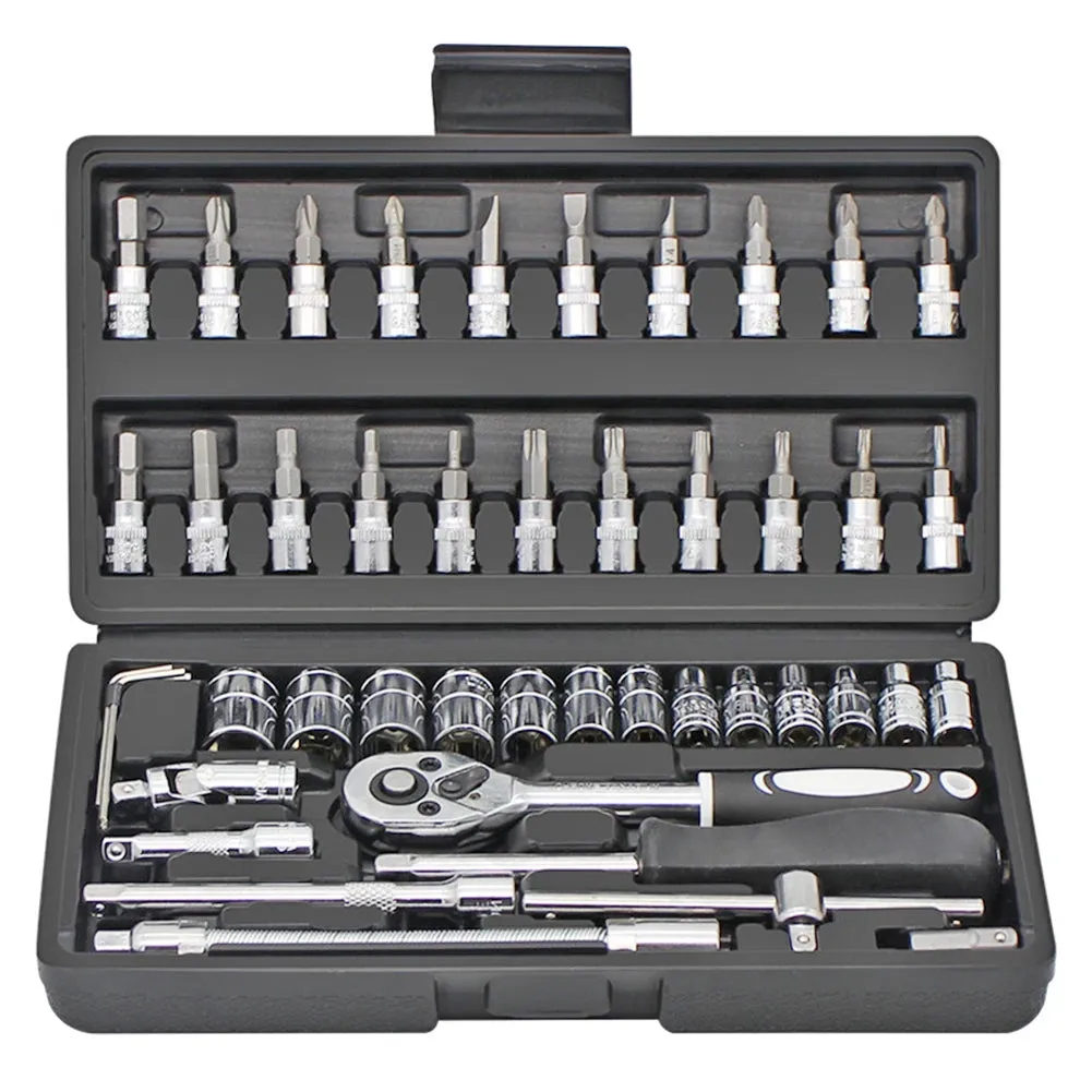 46pcs Car Repair Tool Kit Socket Set (Ratchet/Spanner/Wrench/Screwdriver)
