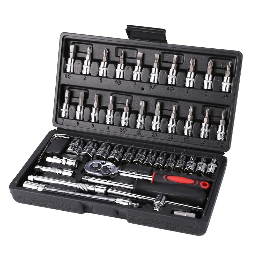46pcs Car Repair Tool Kit Socket Set (Ratchet/Spanner/Wrench/Screwdriver)