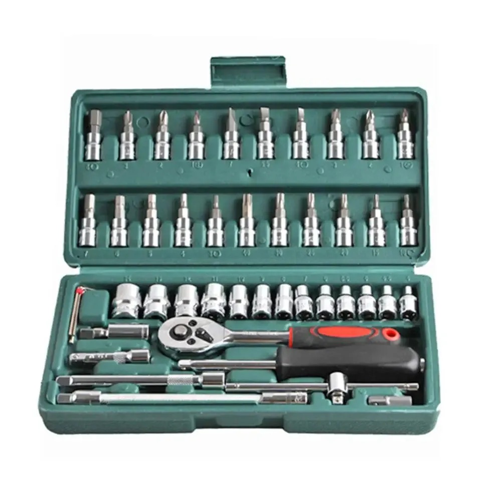 46pcs Car Repair Tool Kit Socket Set (Ratchet/Spanner/Wrench/Screwdriver)