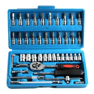 46pcs Car Repair Tool Kit Socket Set (Ratchet/Spanner/Wrench/Screwdriver)