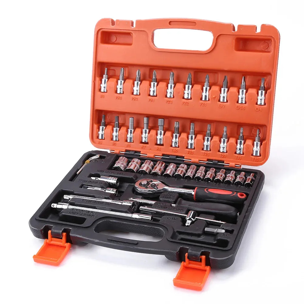 46pcs Car Repair Tool Kit Socket Set (Ratchet/Spanner/Wrench/Screwdriver)