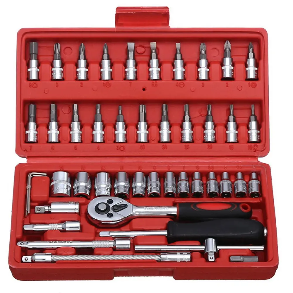 46pcs Car Repair Tool Kit Socket Set (Ratchet/Spanner/Wrench/Screwdriver)