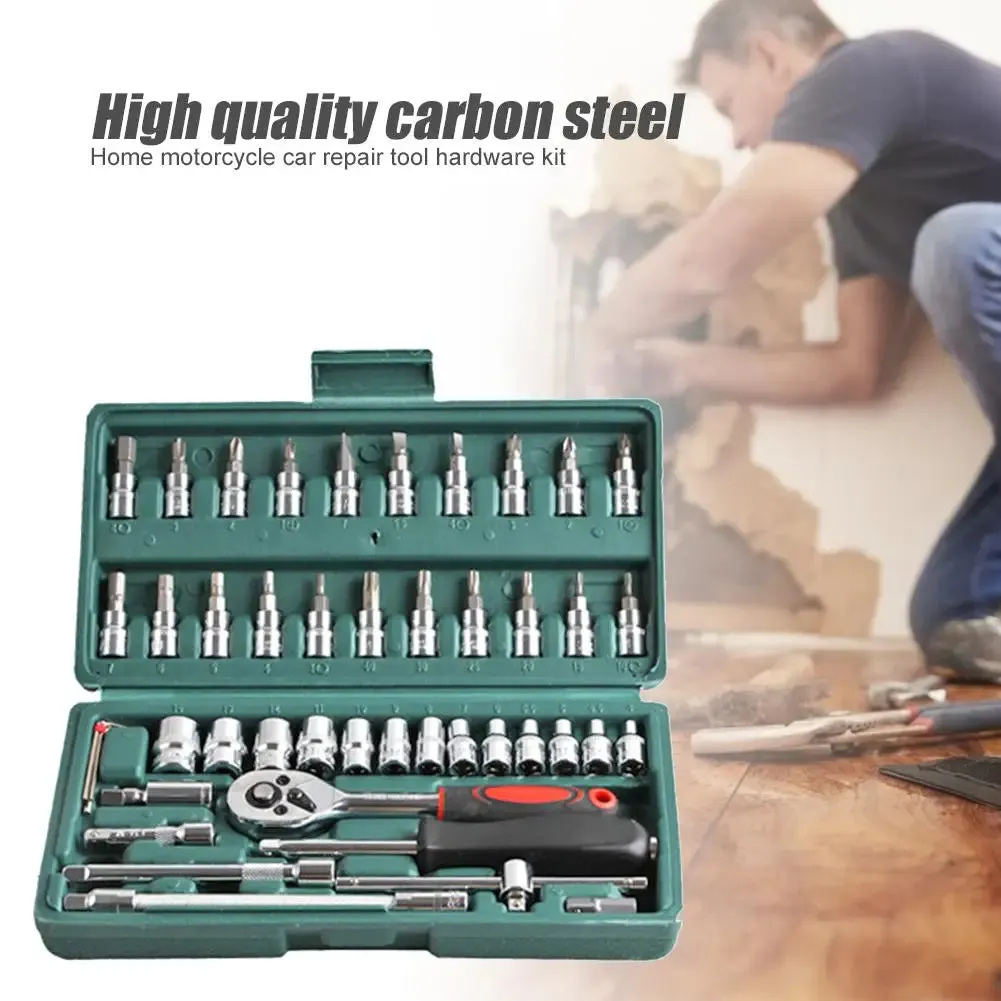 46pcs Car Repair Tool Kit Socket Set (Ratchet/Spanner/Wrench/Screwdriver)