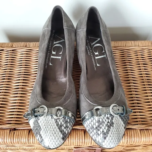 AGL Attilio Giusti Leombruni Made in Italy Cap Toe Ballet Gray Suede Shoes 6