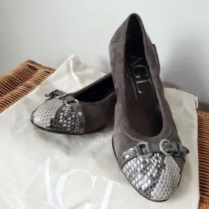 AGL Attilio Giusti Leombruni Made in Italy Cap Toe Ballet Gray Suede Shoes 6