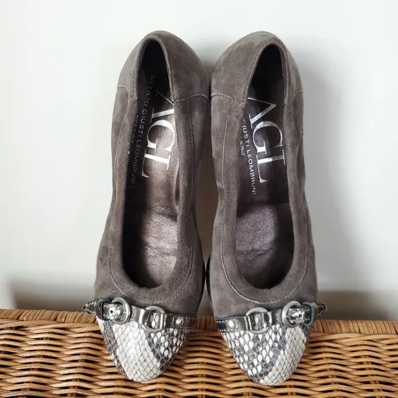AGL Attilio Giusti Leombruni Made in Italy Cap Toe Ballet Gray Suede Shoes 6
