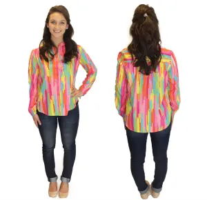 Amelia Long Sleeve Blouse - Multi Color Print