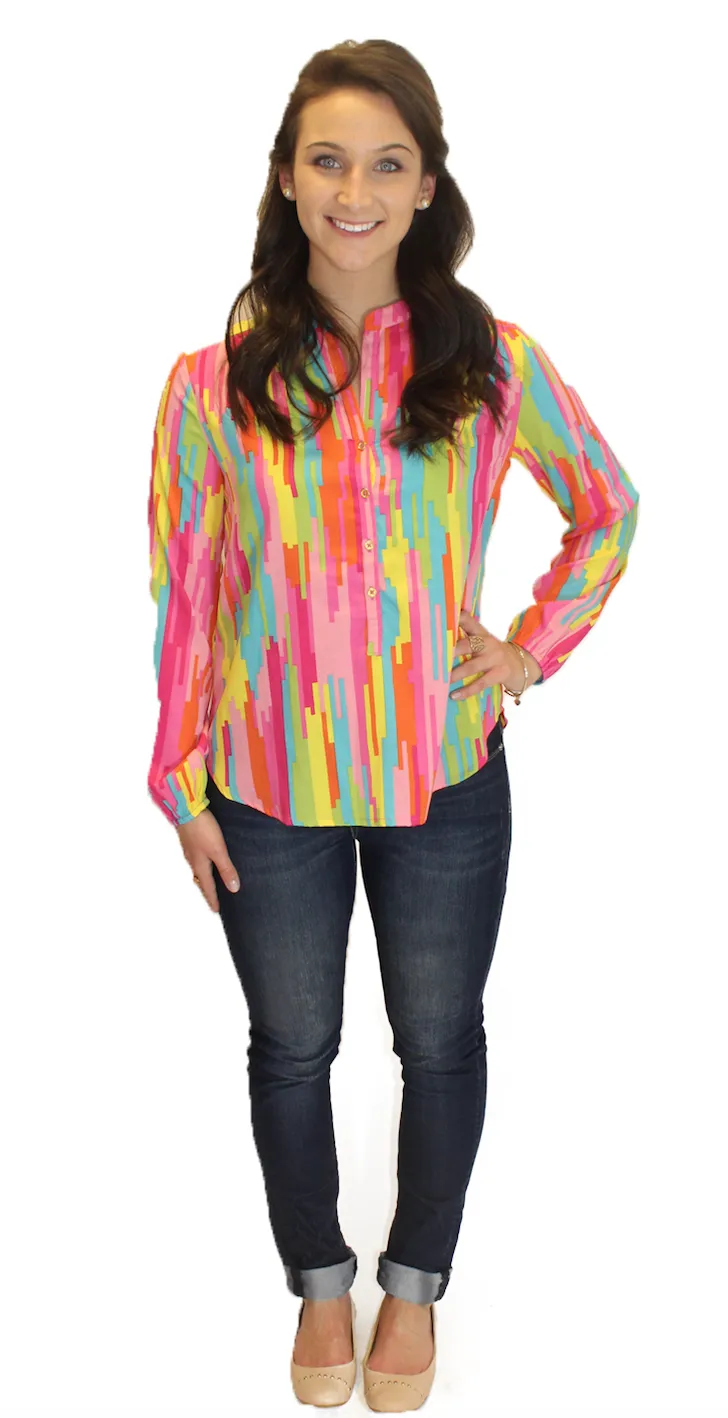 Amelia Long Sleeve Blouse - Multi Color Print