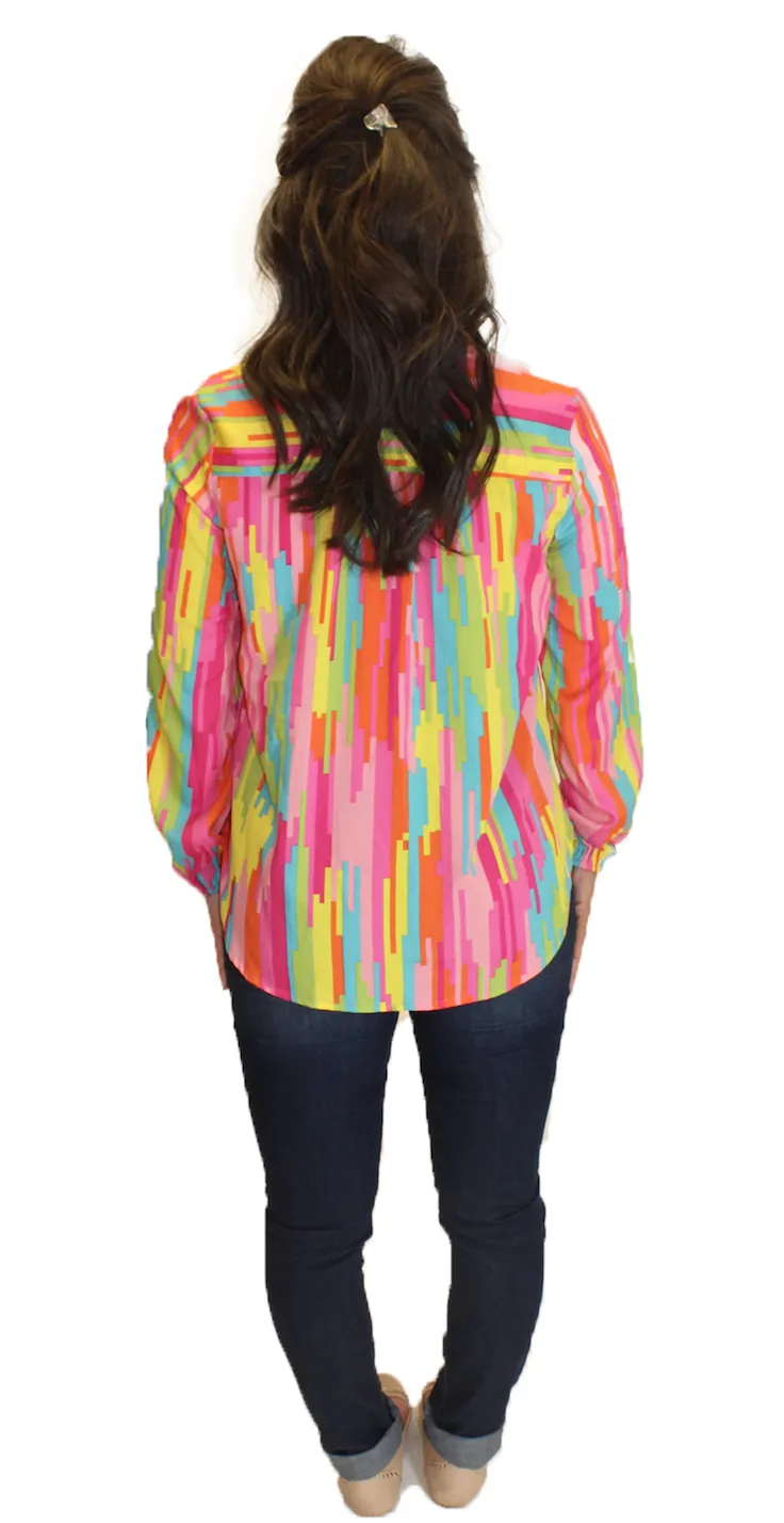 Amelia Long Sleeve Blouse - Multi Color Print