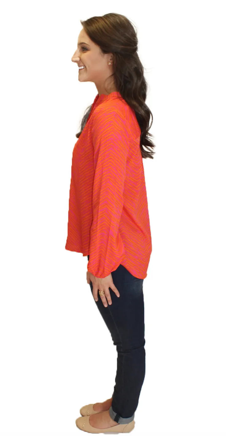 Amelia Long Sleeve Blouse - Orange Print