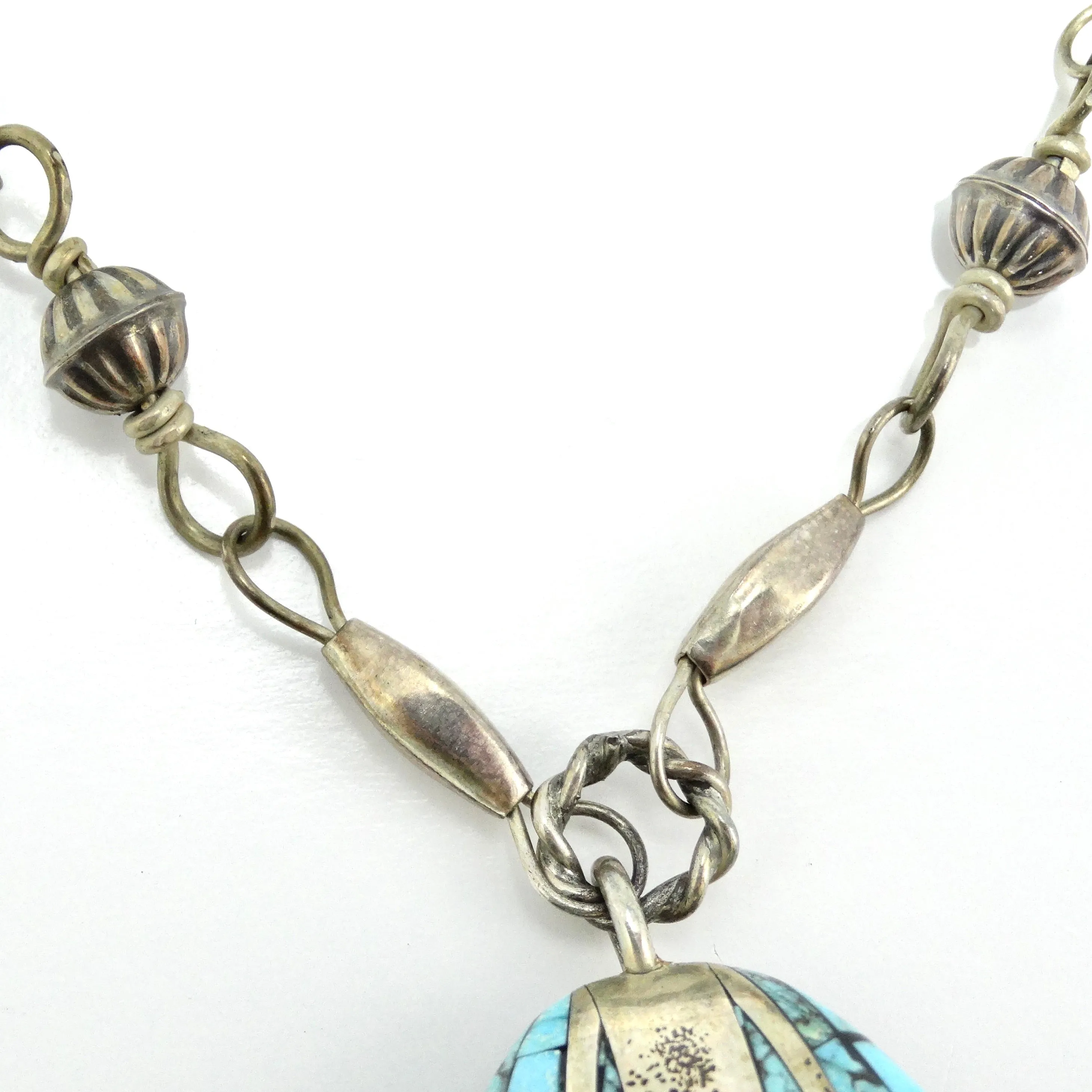 Antique Saguaro Traders Turquoise Sea Shell Silver Pendant Necklace