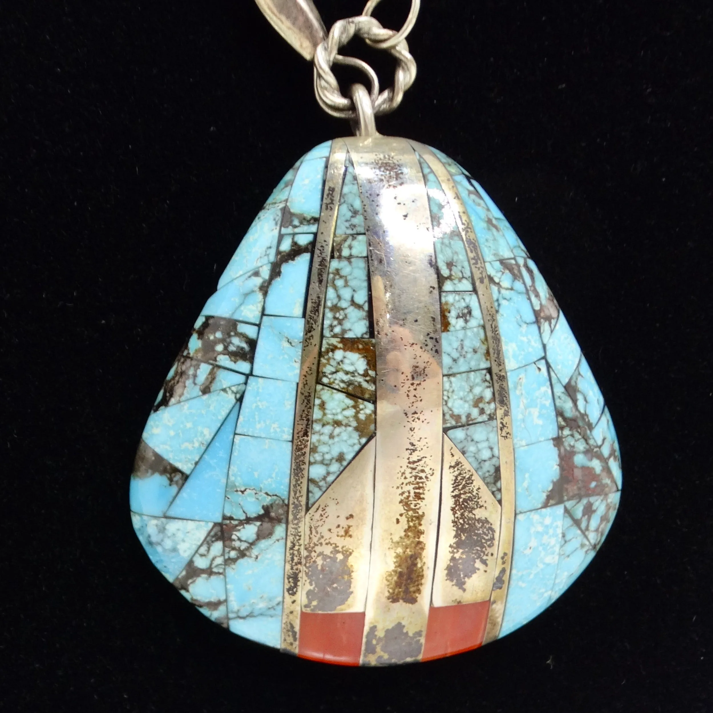 Antique Saguaro Traders Turquoise Sea Shell Silver Pendant Necklace