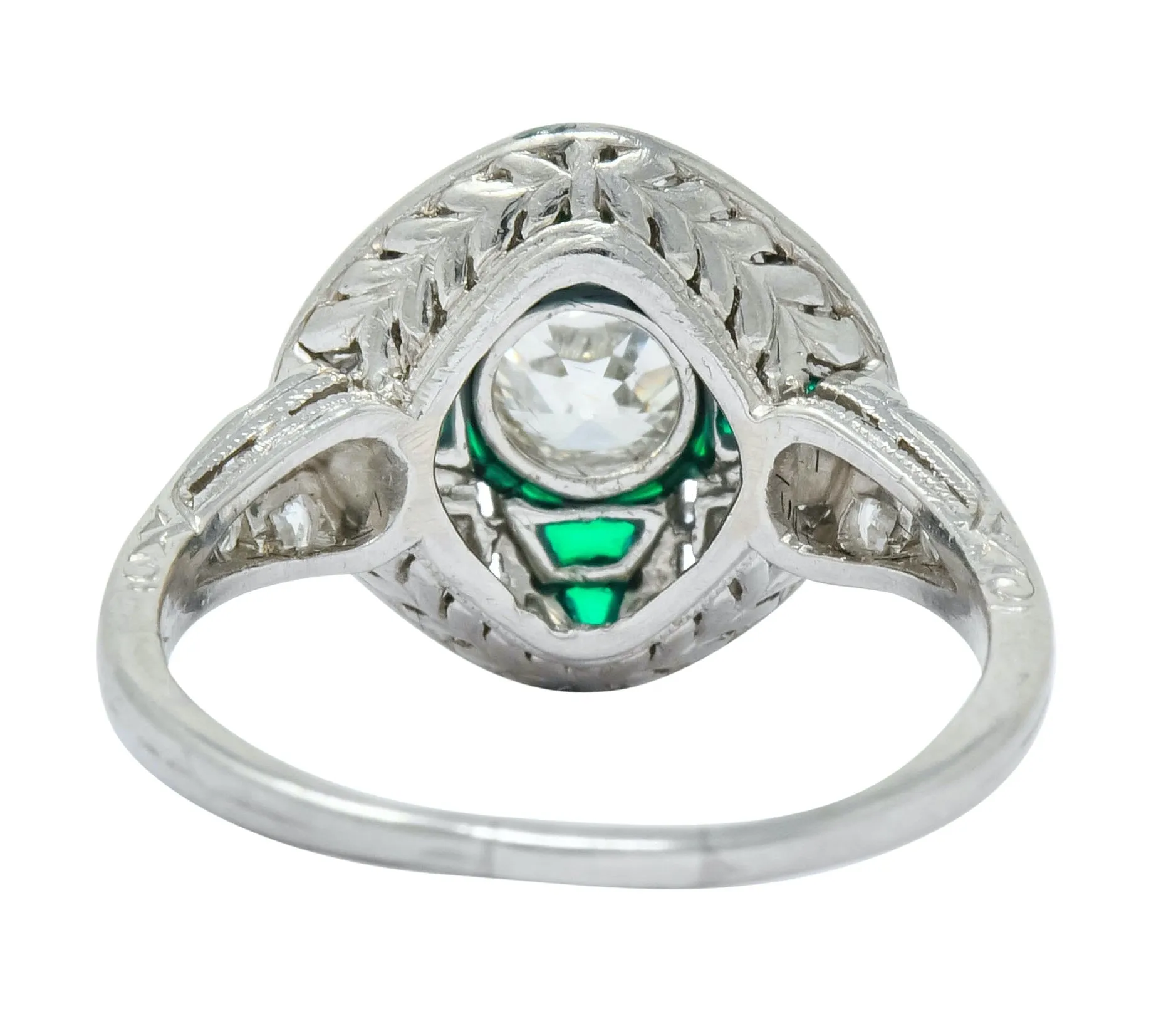 Art Deco Diamond Plique-à-Jour Enamel  Platinum Dinner Engagement Ring