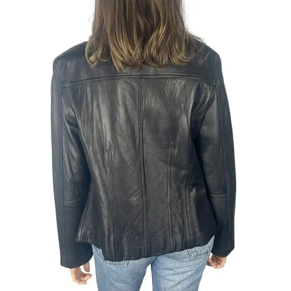 AVANTI BLACK CLASSIC LEATHER ZIP FRONT COLLARED JACKET