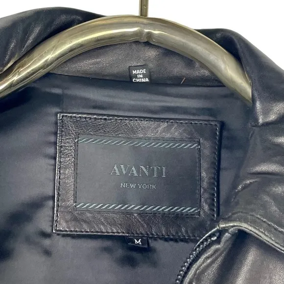 AVANTI BLACK CLASSIC LEATHER ZIP FRONT COLLARED JACKET