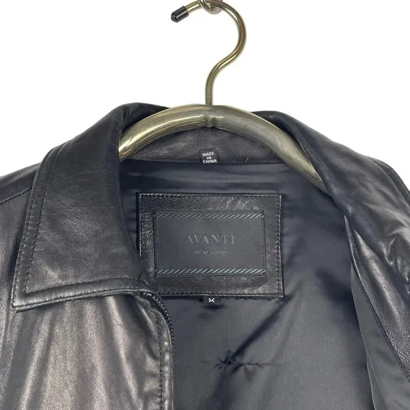 AVANTI BLACK CLASSIC LEATHER ZIP FRONT COLLARED JACKET