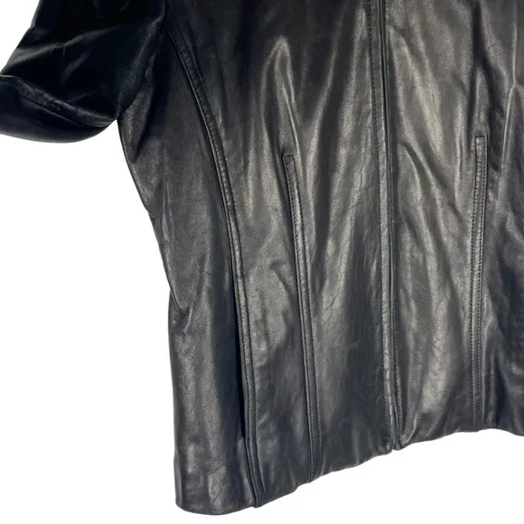 AVANTI BLACK CLASSIC LEATHER ZIP FRONT COLLARED JACKET