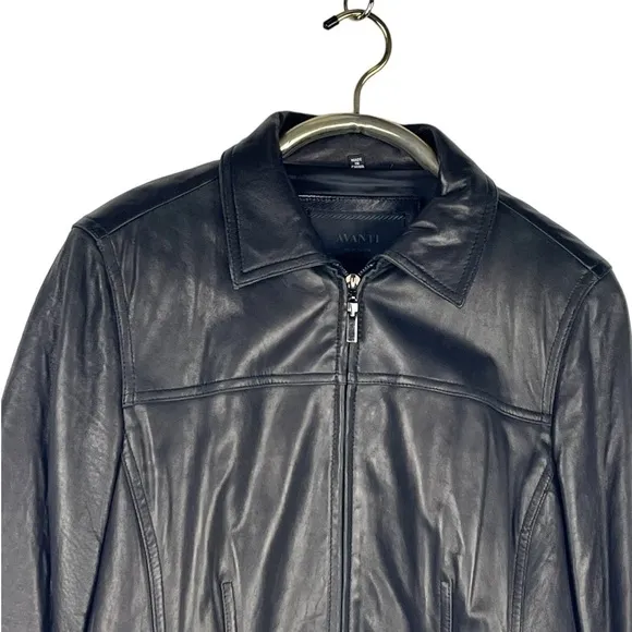 AVANTI BLACK CLASSIC LEATHER ZIP FRONT COLLARED JACKET