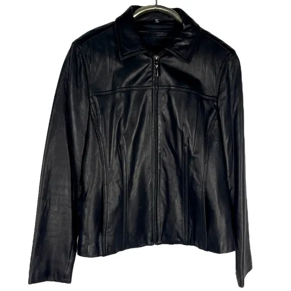 AVANTI BLACK CLASSIC LEATHER ZIP FRONT COLLARED JACKET