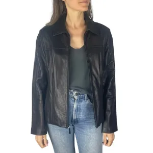 AVANTI BLACK CLASSIC LEATHER ZIP FRONT COLLARED JACKET