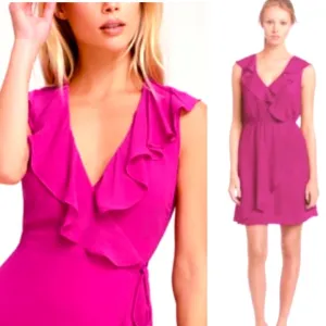 BCBGeneration | NWT $219 Ruffle Surplice Wrap Dress Party Cocktail Magenta - M