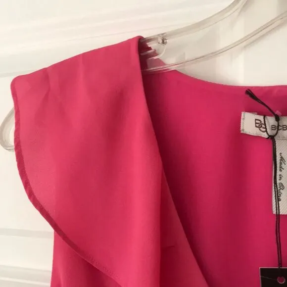 BCBGeneration | NWT $219 Ruffle Surplice Wrap Dress Party Cocktail Magenta - M