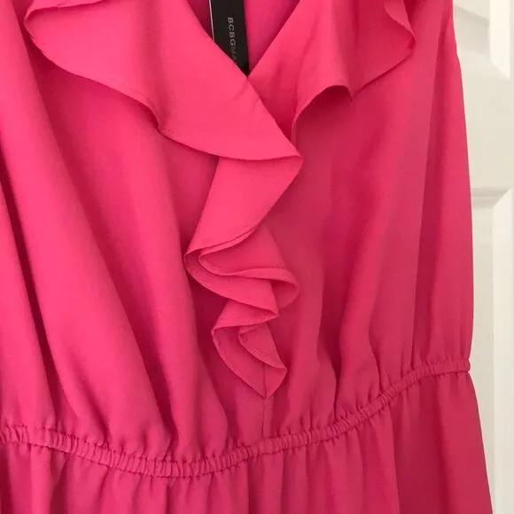 BCBGeneration | NWT $219 Ruffle Surplice Wrap Dress Party Cocktail Magenta - M