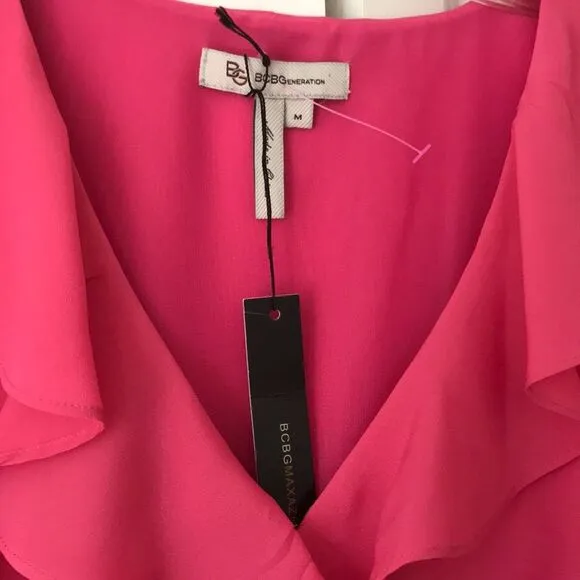 BCBGeneration | NWT $219 Ruffle Surplice Wrap Dress Party Cocktail Magenta - M