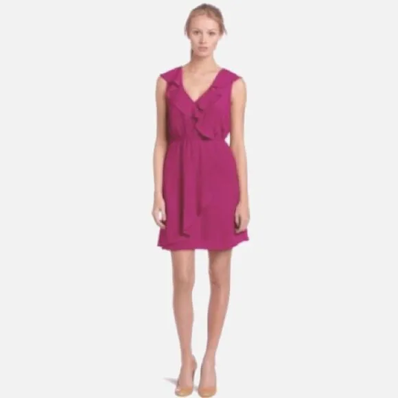 BCBGeneration | NWT $219 Ruffle Surplice Wrap Dress Party Cocktail Magenta - M