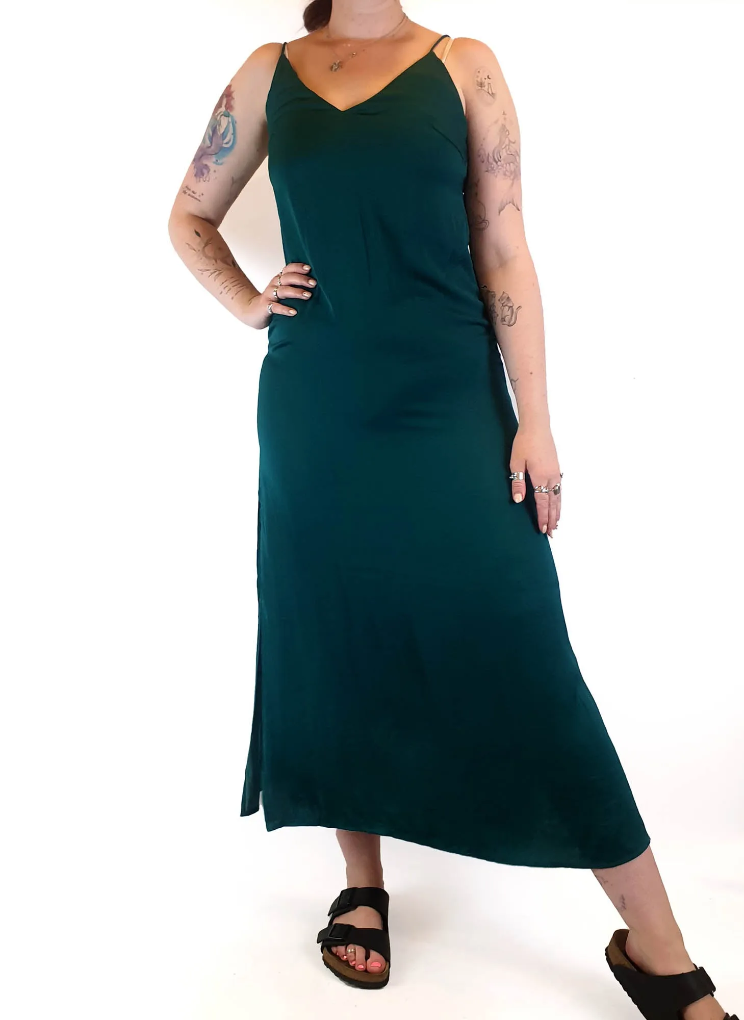 Belle and Bloom green silky strappy dress size M