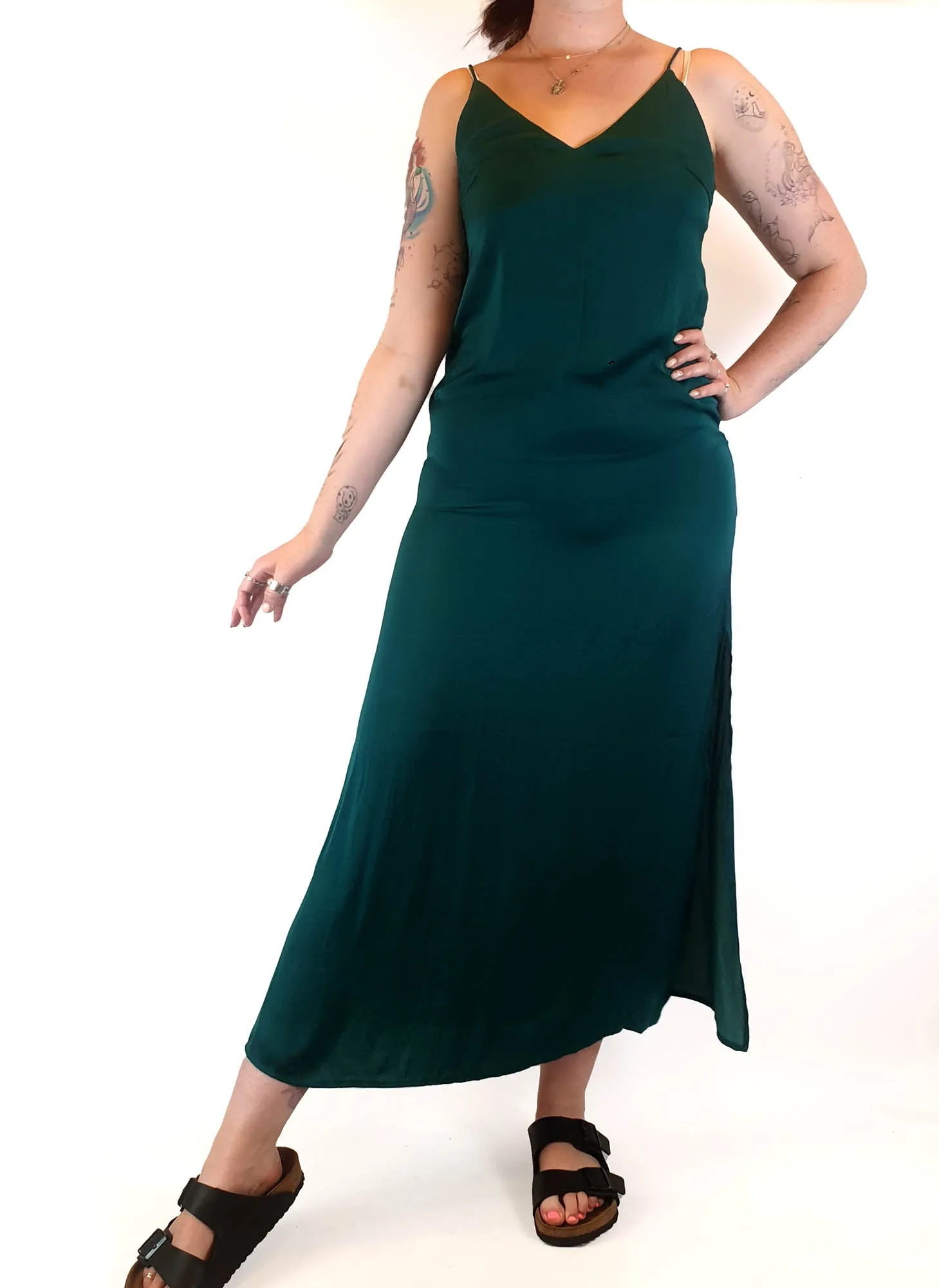 Belle and Bloom green silky strappy dress size M