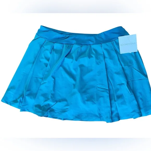 Beyond Yoga Woven Stretch Skirt Skort Size XL Turquoise Modest Pleated Pockets