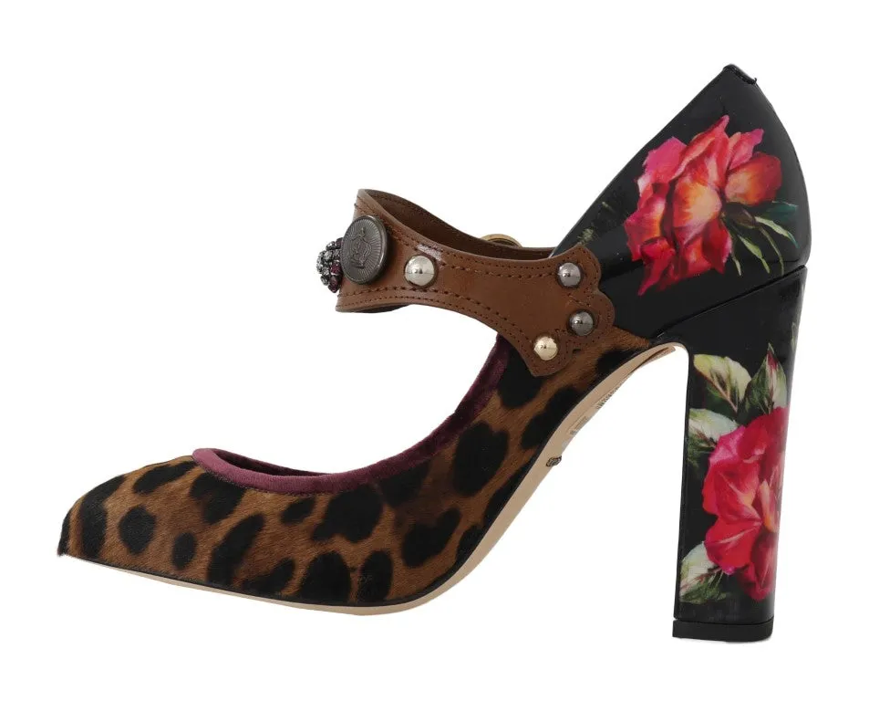 Black Pink Leopard Crystal Mary Janes Shoes