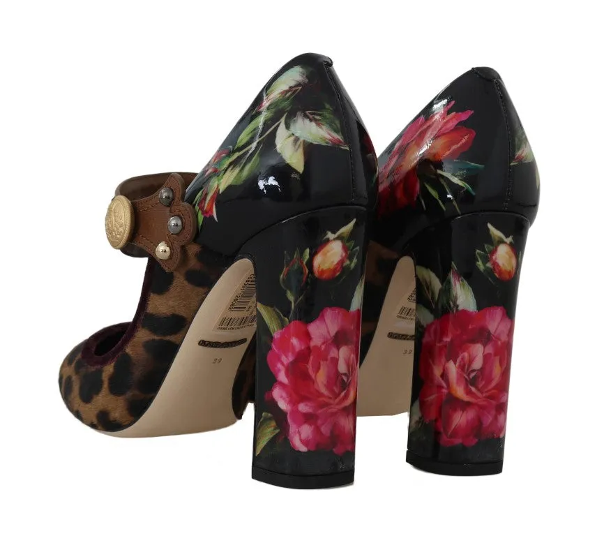 Black Pink Leopard Crystal Mary Janes Shoes