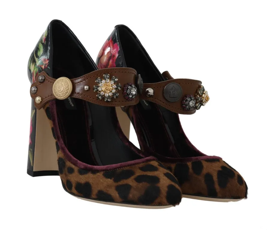 Black Pink Leopard Crystal Mary Janes Shoes