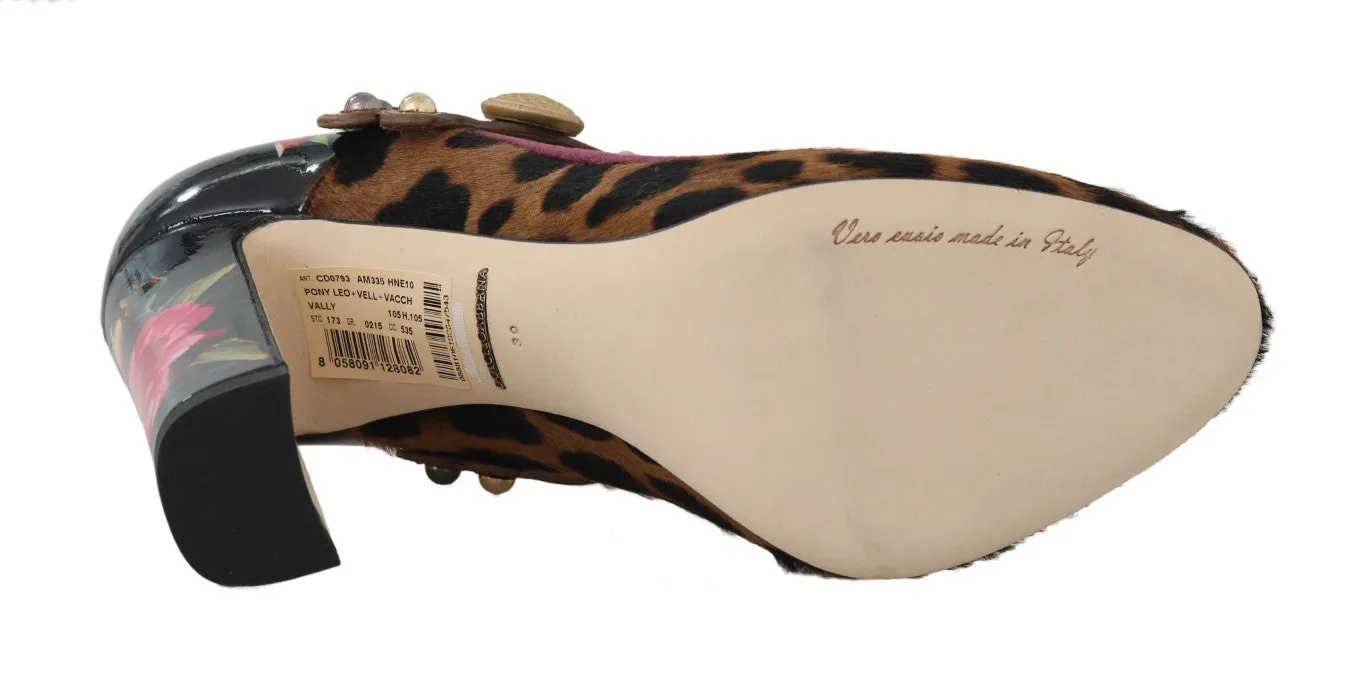 Black Pink Leopard Crystal Mary Janes Shoes