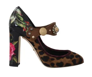 Black Pink Leopard Crystal Mary Janes Shoes