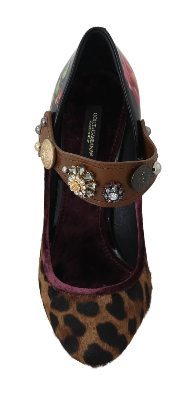 Black Pink Leopard Crystal Mary Janes Shoes