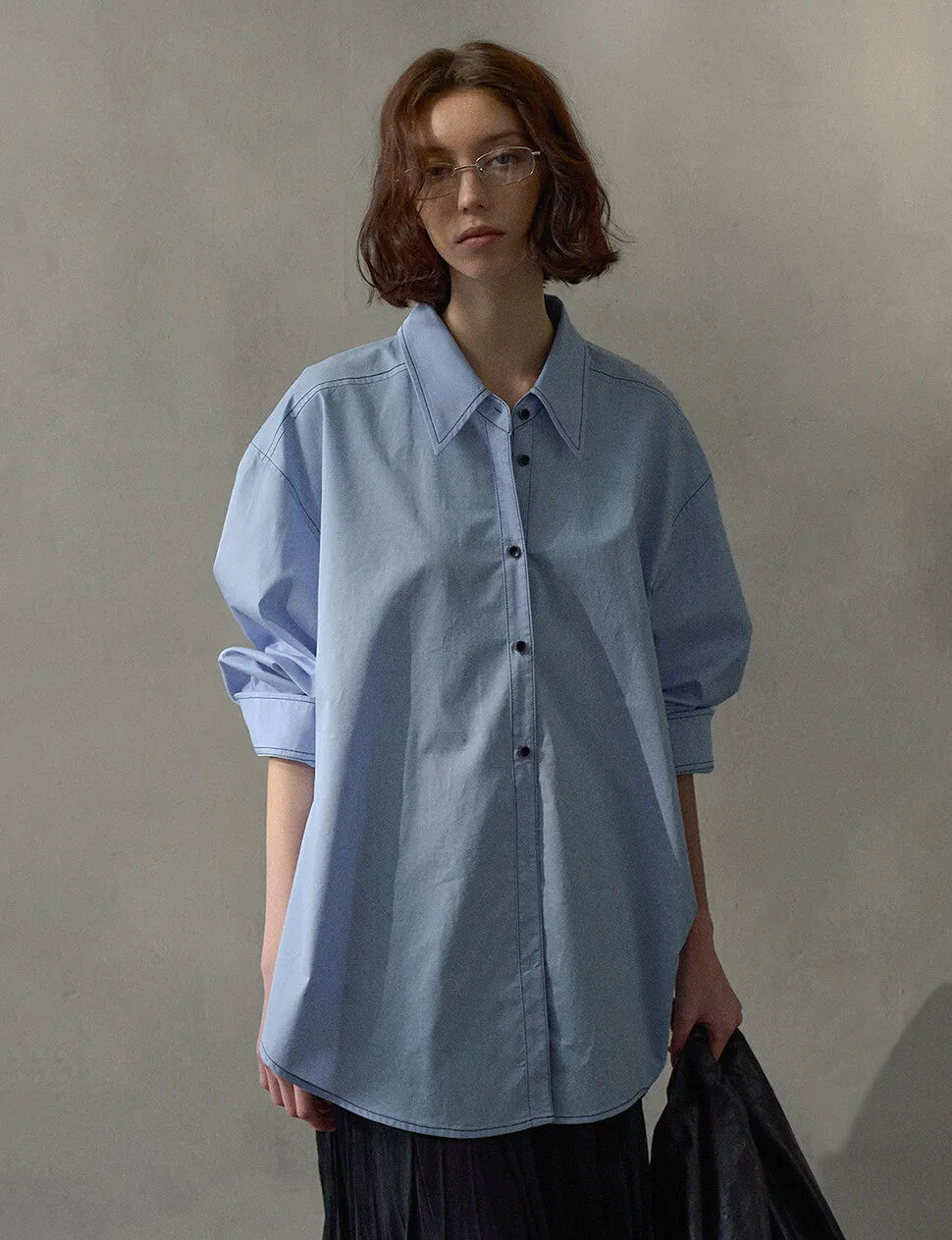Blue Contrast Stitch Shirt-PREORDER
