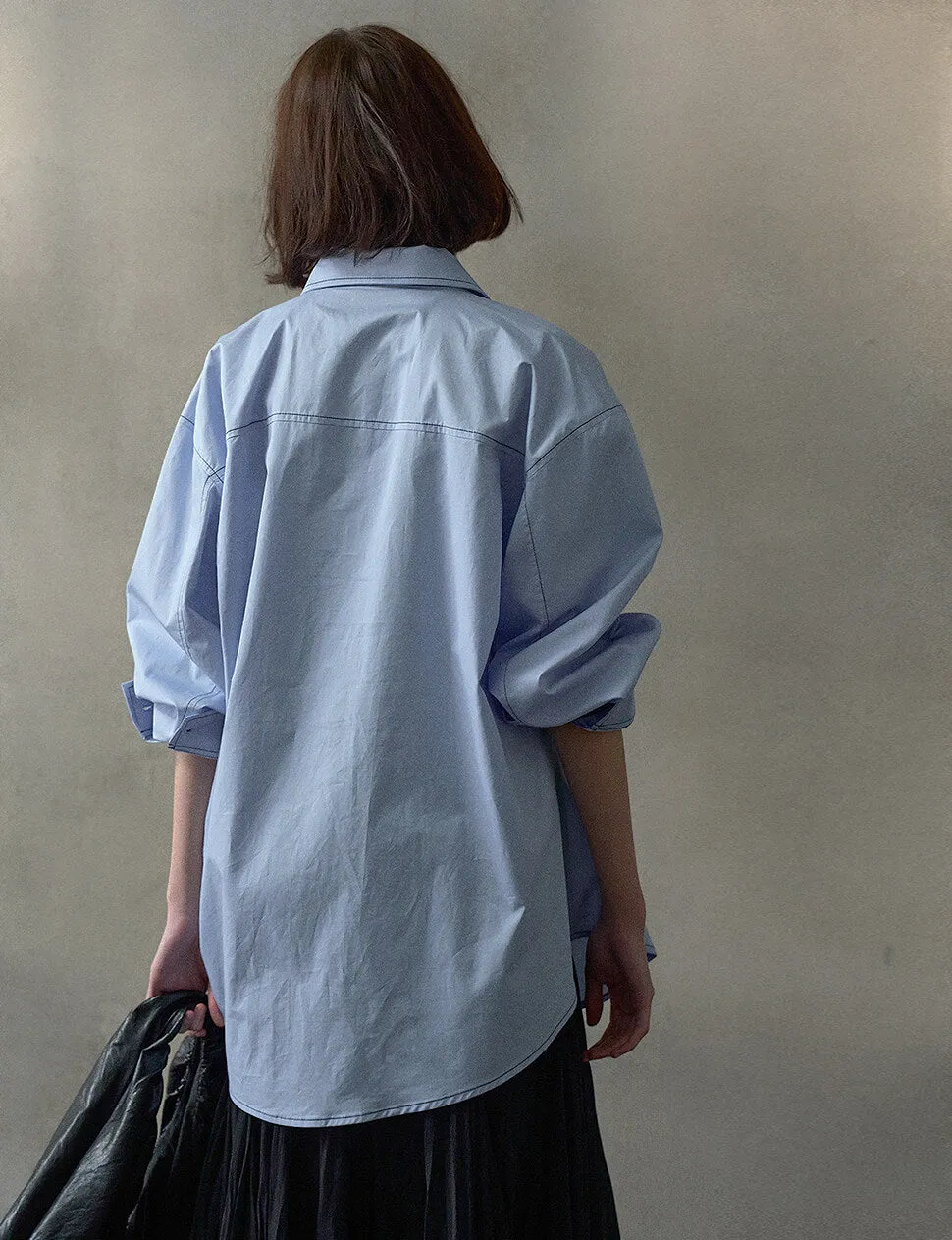 Blue Contrast Stitch Shirt-PREORDER