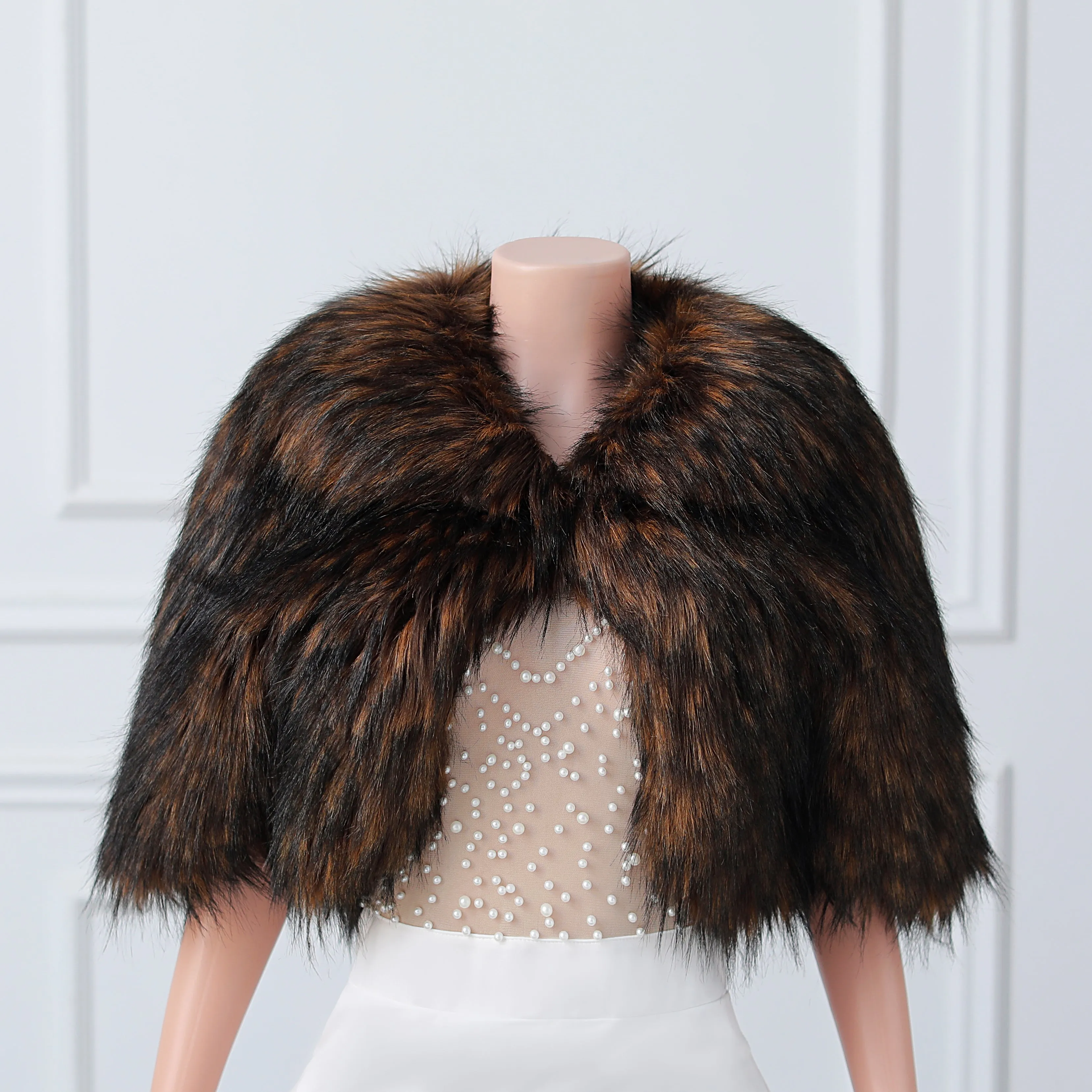 Brown Pointed Butterfly Soft Winter Wedding Faux Fur Shawl