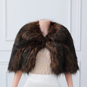 Brown Pointed Butterfly Soft Winter Wedding Faux Fur Shawl