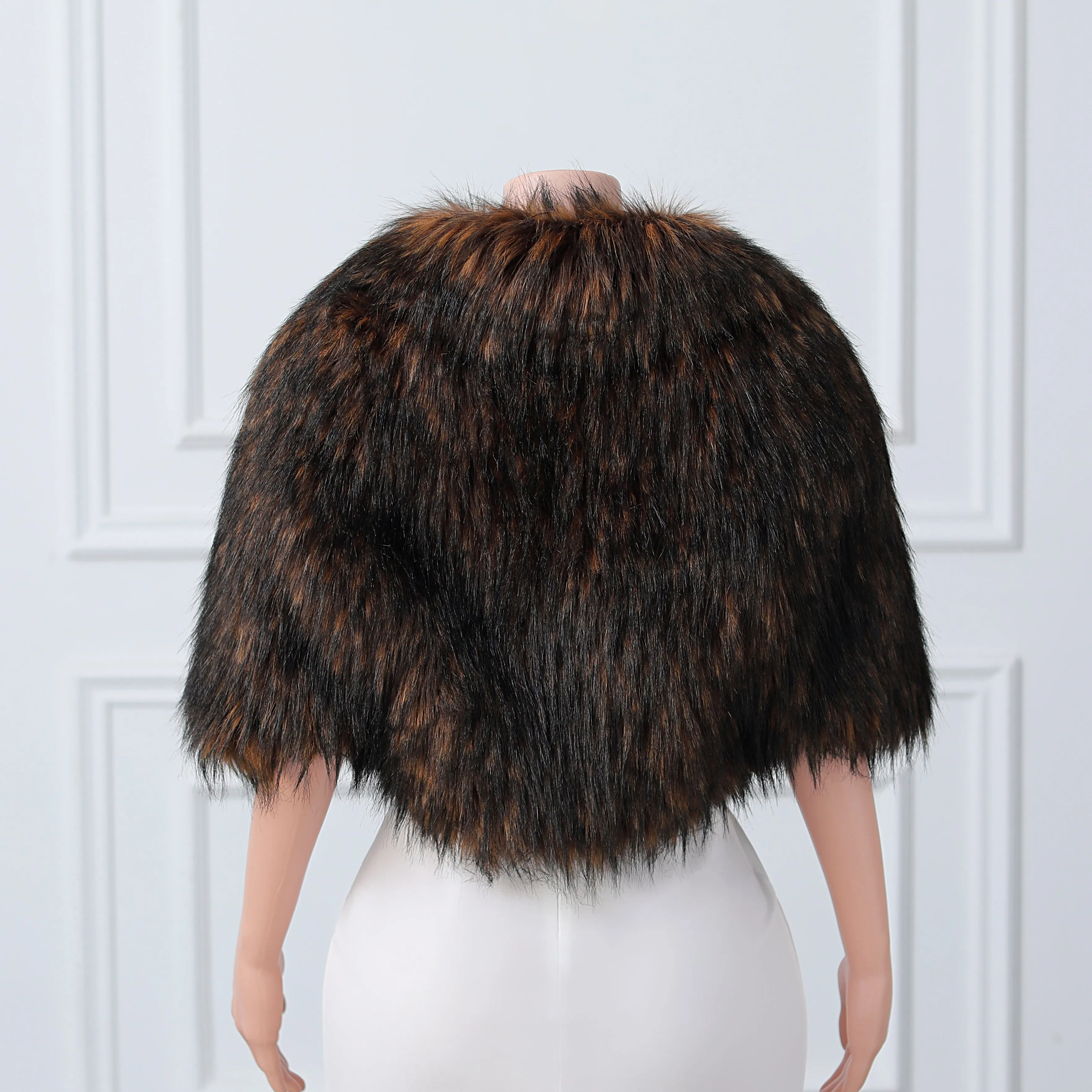 Brown Pointed Butterfly Soft Winter Wedding Faux Fur Shawl
