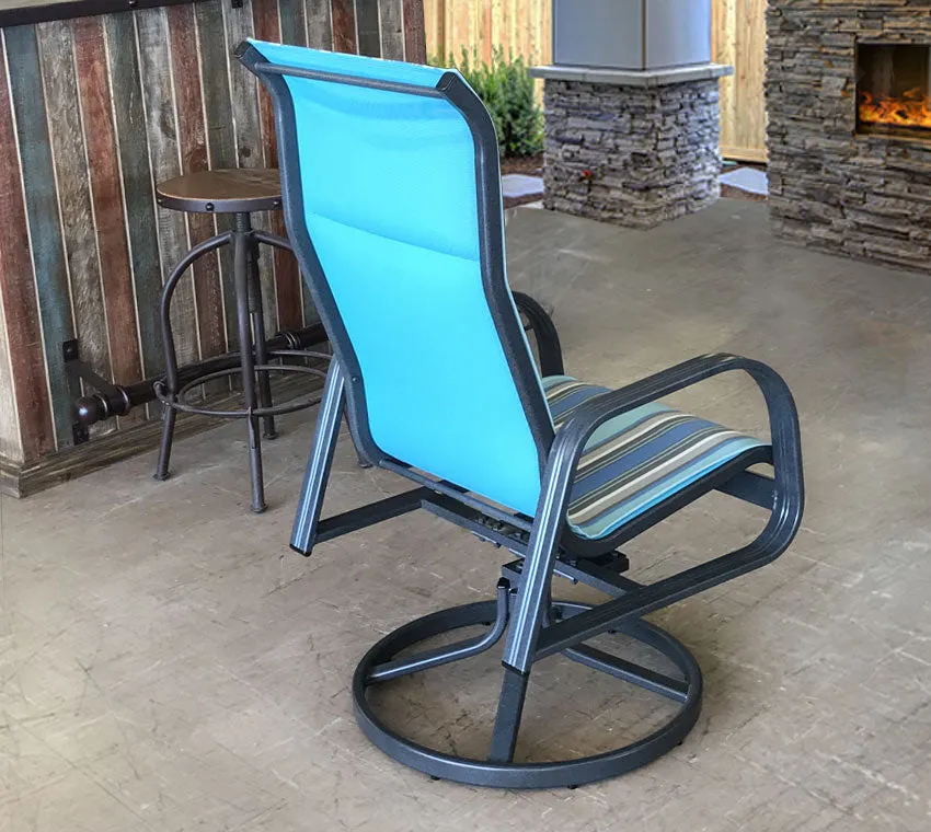 Cabo Sling High Back Dining Swivel Rocker in Sail Away Aqua