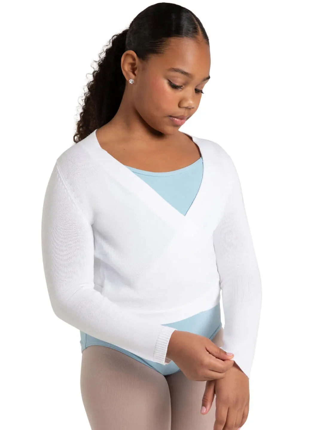 Capezio Children’s Wrap Sweater in White: Size S to L