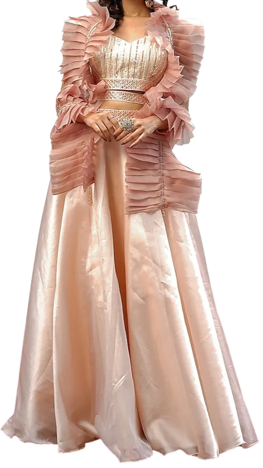 Champagne Ruffle & Belted Lehenga