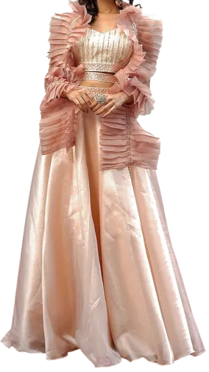 Champagne Ruffle & Belted Lehenga