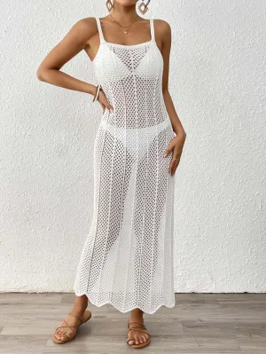 Chic Sheer Knit Beach Cover-Up Maxi Dress for Effortless Vacation Glam