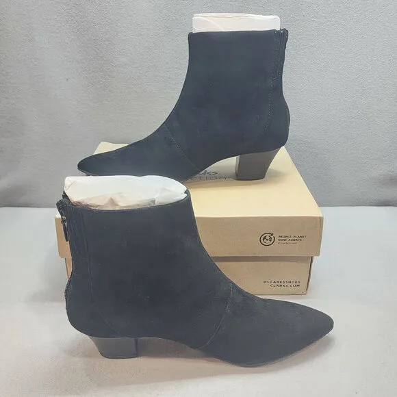 Clarks Teresa Boot Women's Black Leather Ankle Back Zip Size 7 - NIB